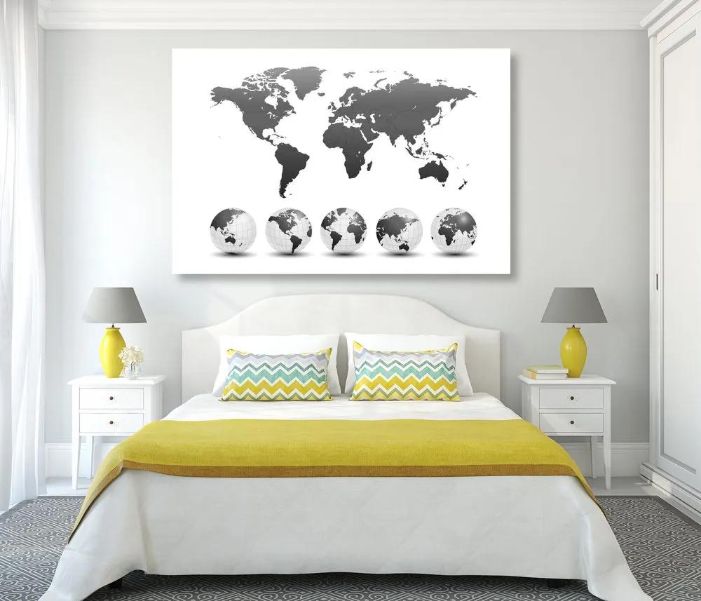 Σφαίρες εικόνας με παγκόσμιο χάρτη σε ασπρόμαυρο - 60x40