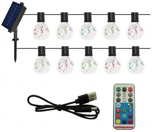 Αδιάβροχη Ηλιακή γιρλάντα φωτισμού με 10 LED λάμπες RGB Ε12 7Μ και χειριστήριο Arrango AL47996