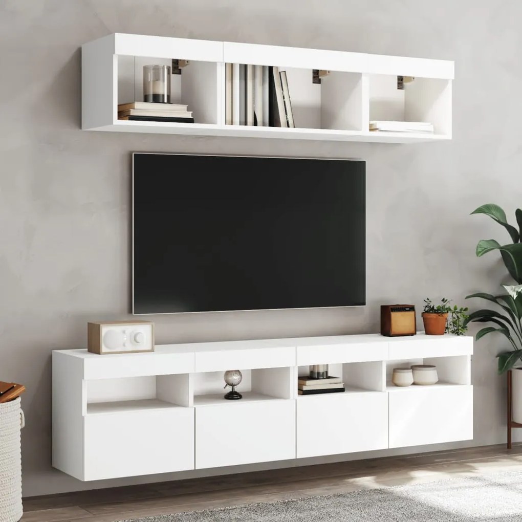 vidaXL Έπιπλα Τοίχου Τηλεόρασης 5 τεμ LED Λευκά από Επεξεργασμένο Ξύλο