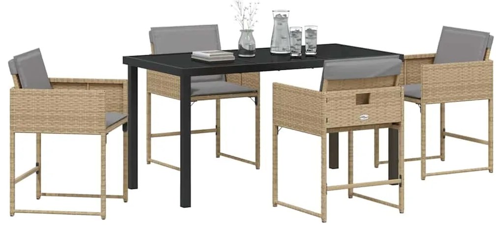 vidaXL Σέτ φαγητού για κήπο με μαξιλάρι 5 pcs Μπεζ συνθετικό ρατάν