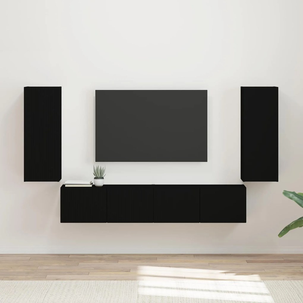 vidaXL Σετ τοίχου για τηλεόραση 4 pcs Μαύρο Επεξεργασμένο ξύλο