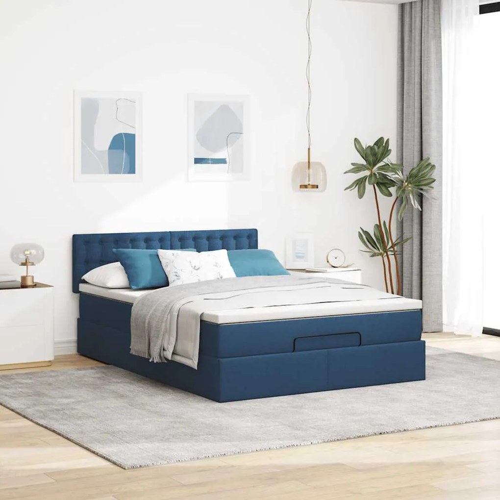vidaXL Οθωμανικό κρεβάτι με στρώμα μπλε 140x200cm ύφασμα