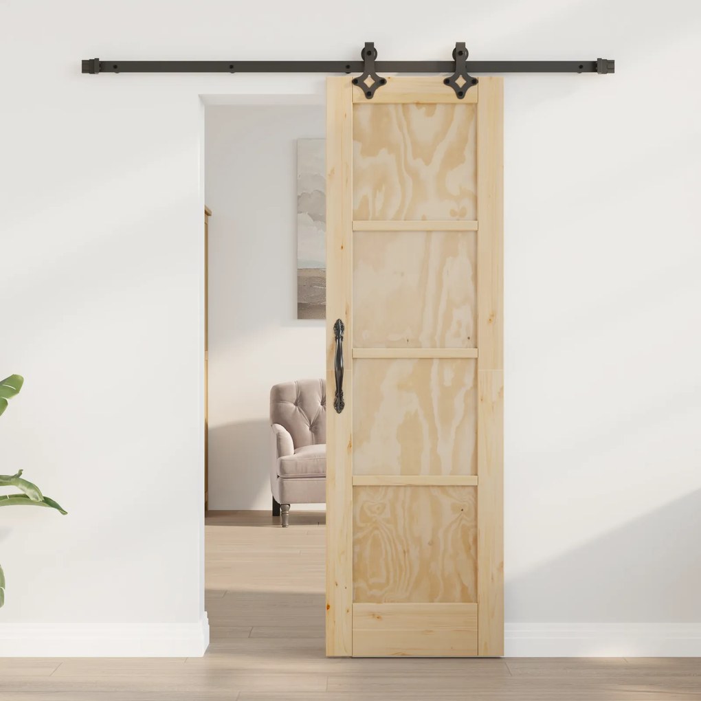 vidaXL Συρόμενη Πόρτα  με Σετ Εξαρτημάτων 61x198.5 εκ Μασίφ Ξύλο Πεύκου