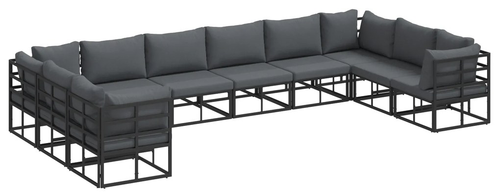 vidaXL Σετ Καναπέ Κήπου με μαξιλάρι 10 pcs Μαύρο Αλουμίνιο