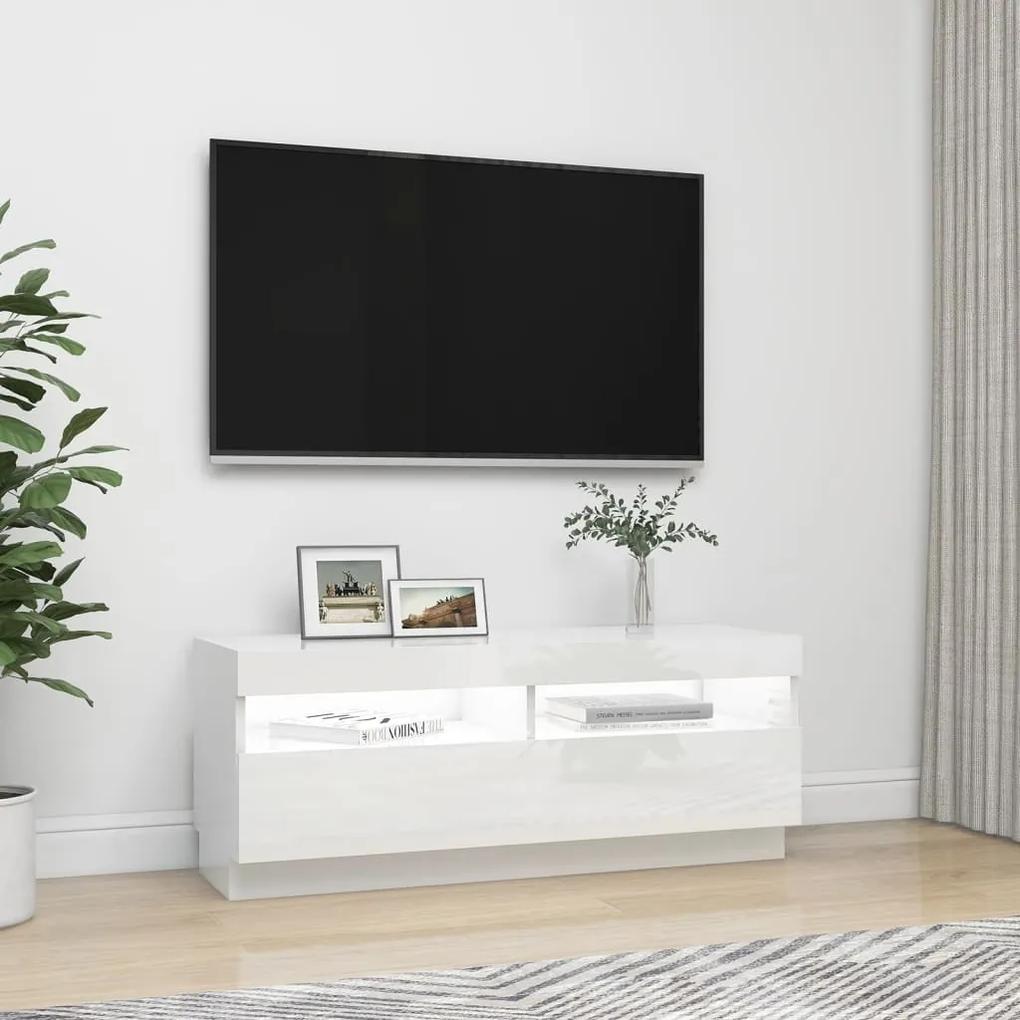 vidaXL Έπιπλο Τηλεόρασης με LED Γυαλιστερό Λευκό 100 x 35 x 40 εκ.