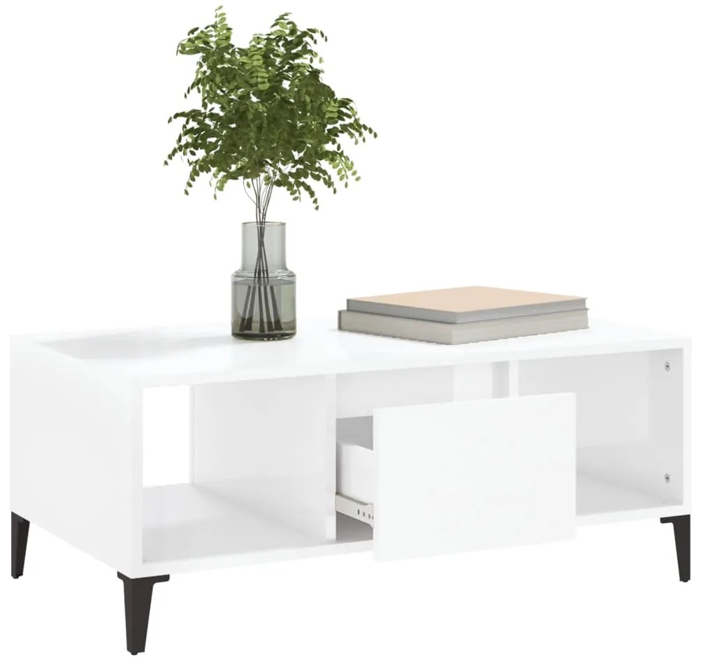 vidaXL Τραπεζάκι Σαλονιού Γυαλ. Λευκό 90x50x36,5 εκ. Επεξεργ. Ξύλο