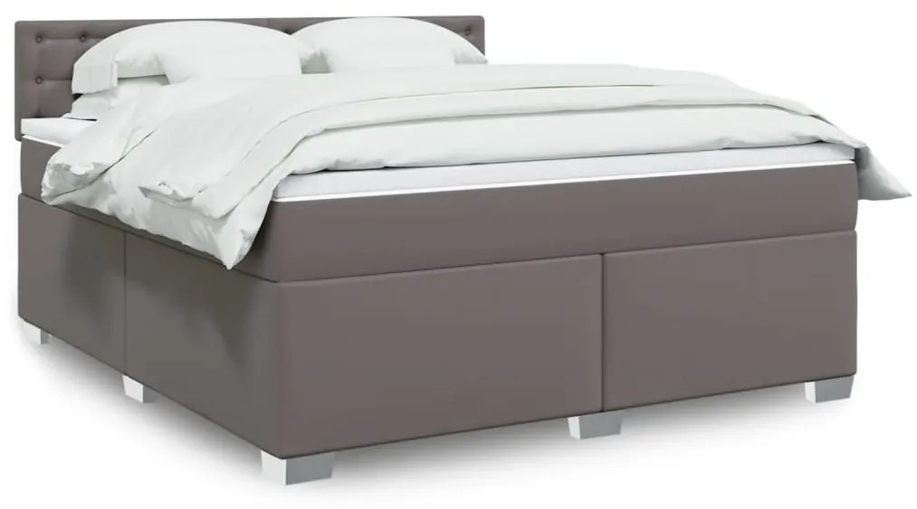 Κρεβάτι Boxspring με Στρώμα Γκρι 180x200 εκ. Συνθετικό Δέρμα