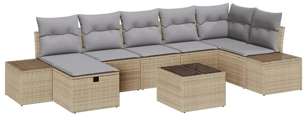 vidaXL Σετ Καναπέ Κήπου με μαξιλάρι 8 pcs Μπεζ συνθετικό ρατάν