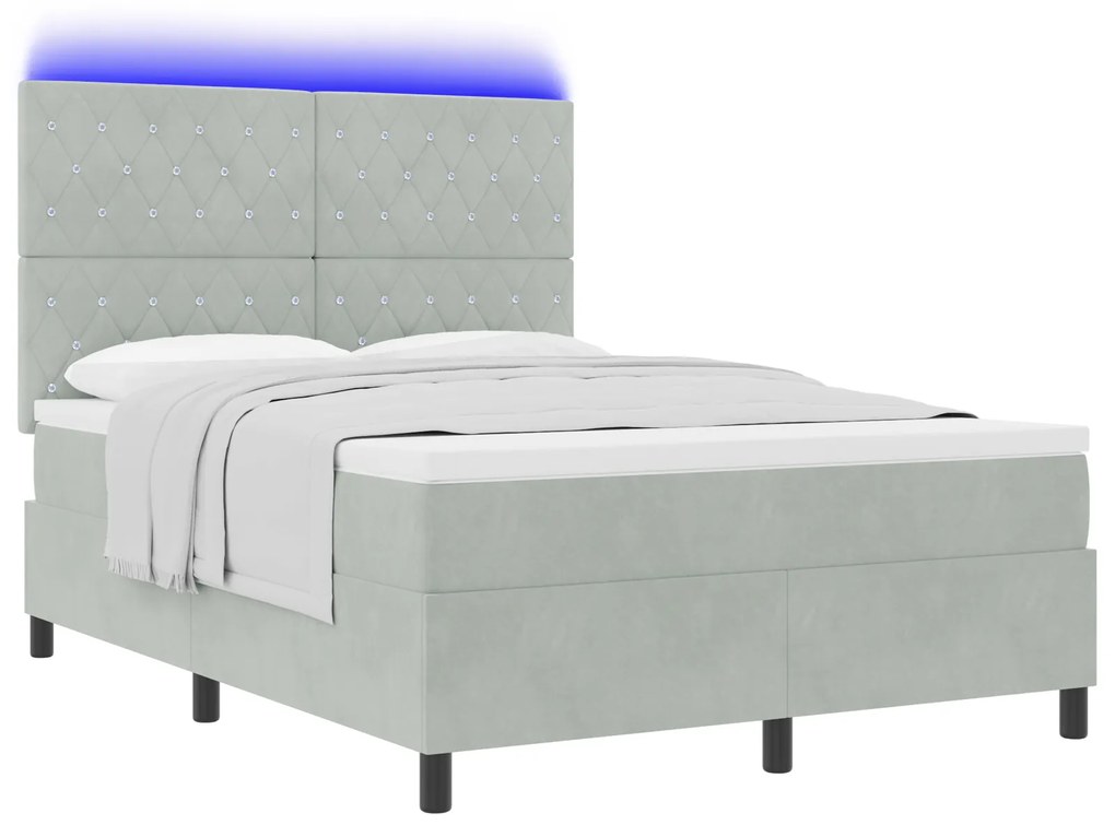 vidaXL Κρεβάτι Box Spring με Στρώμα & LED Γκρι 140x190 εκ. Βελούδο