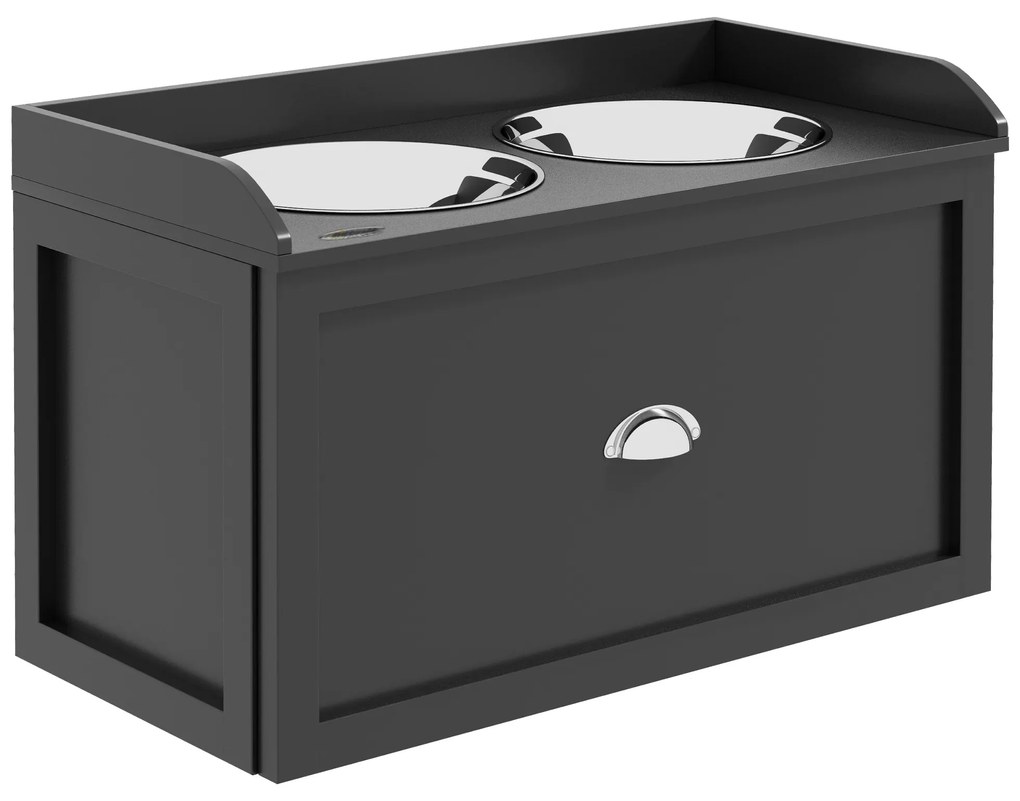 PawHut Σταθμός τροφοδοσίας, 2 μπολ 2 λίτρων το καθένα, ανοξείδωτο ατσάλι, με συρτάρι, για μεγάλους σκύλους, μαύρο+ασήμι, 60 x 30 x 36 εκ.