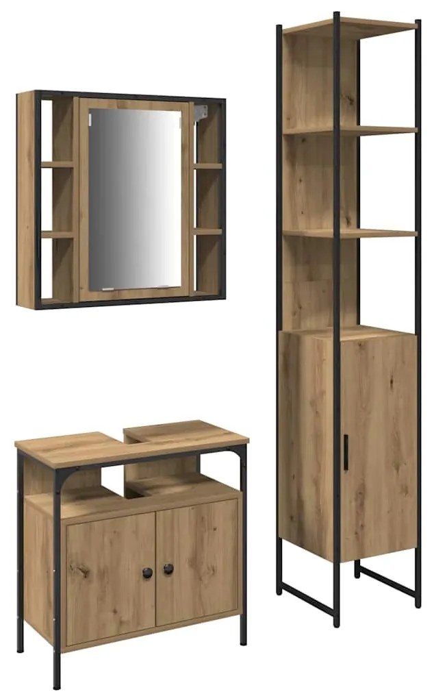 vidaXL Σετ Ντουλαπιών Μπάνιου 3 pcs artisan δρυς 33 x 33 x 185.5 εκ