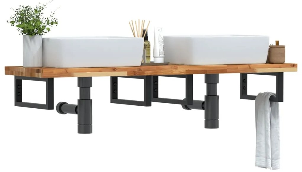 Ράφι Νιπτήρα Τοίχου από Ατσάλι / Μασίφ Ξύλο Ακακίας