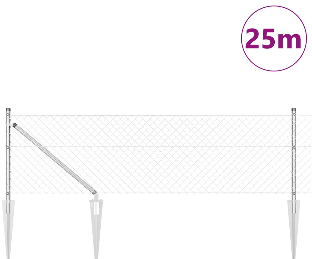 vidaXL Φράχτης αλυσίδας με 13 βύσματα 0.4x25 μ Γαλβανισμένο ατσάλι