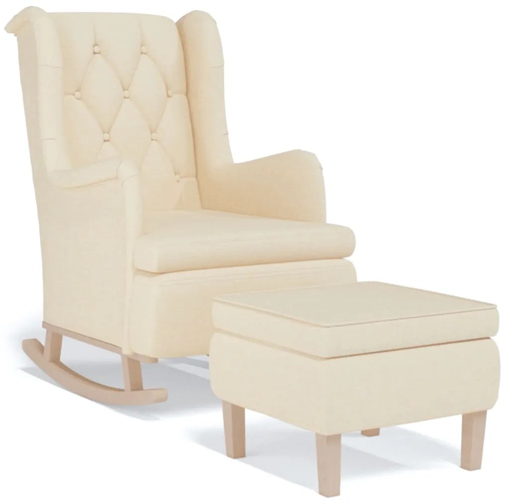 vidaXL Πολυθρόνα Κουνιστή Κρεμ Υφασμάτινη με Σκαμπό
