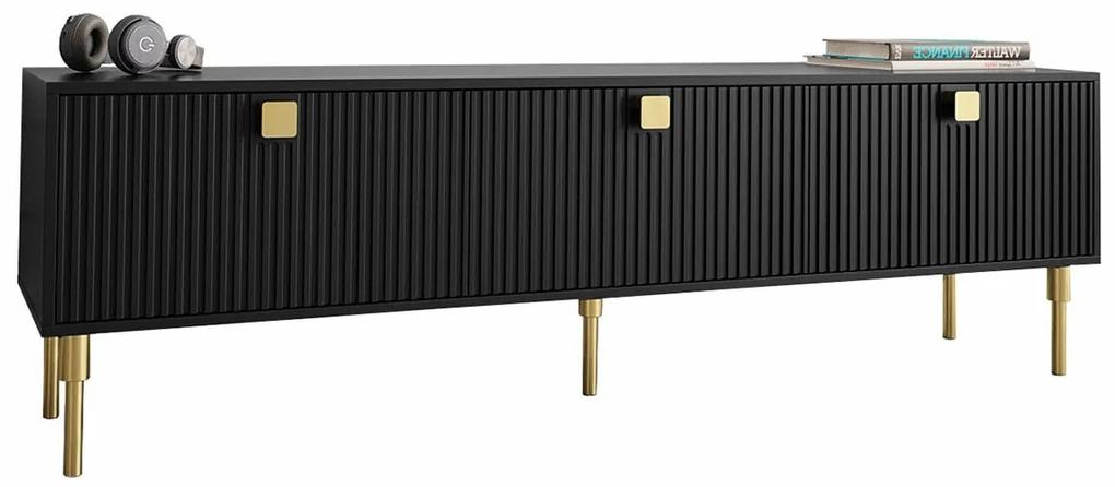 Τραπέζι Tv Merced S100, Χρυσό, Μαύρο, Ο αριθμός των θυρών: 3, 180x54x40cm, 34 kg | Epipla1.gr