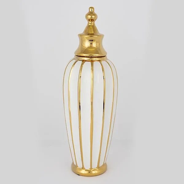 ΒΑΖΟ ΜΕ ΚΑΠΑΚΙ ΚΕΡΑΜΙΚΟ ΛΕΥΚΟ - ΧΡΥΣΟ 15x45.5cm|752-20083