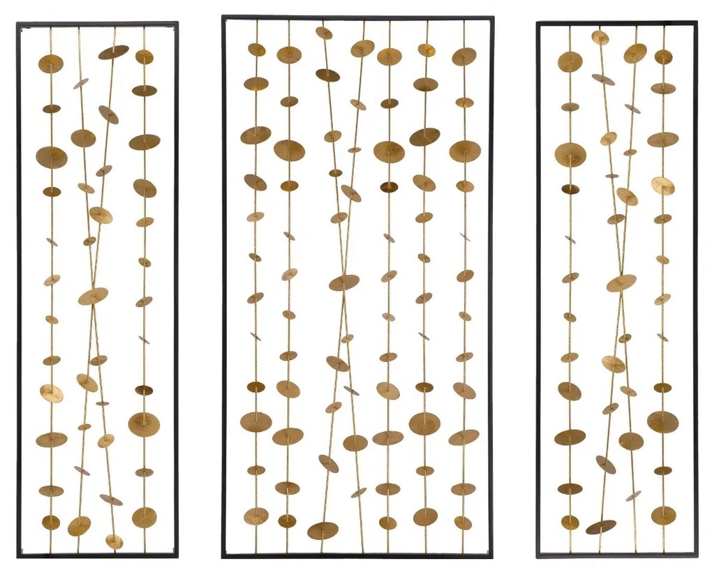 Artekko Wall Art Διακοσμητικό Τοίχου Μεταλλικό Μαύρο Χρυσό (59.7x7.6x116.8)cm Σετ/3