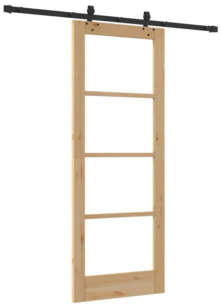 vidaXL Συρόμενη Πόρτα Χειροκίνητος Καφέ 78 x 202 εκ. Ξύλο και μέταλλο