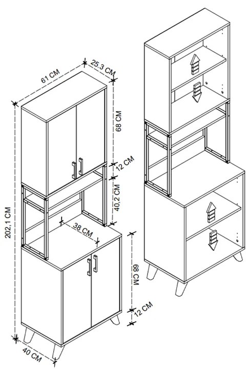 Έπιπλο κουζίνας Sedef Megapap χρώμα pine oak 61x40x202,1εκ.