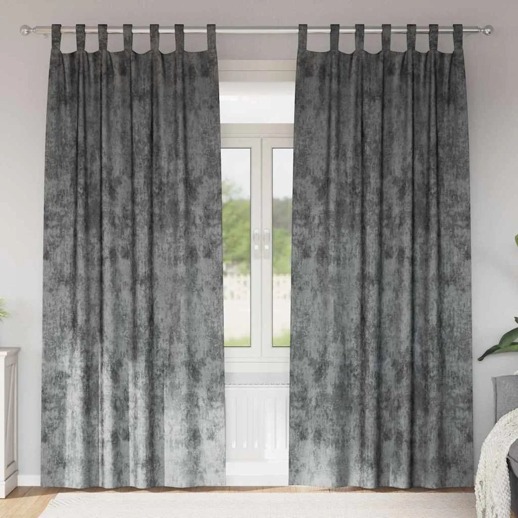 vidaXL Κουρτίνα με κουρτίνες 2 pcs Γκρι 260 x 140 εκ. Βελούδο