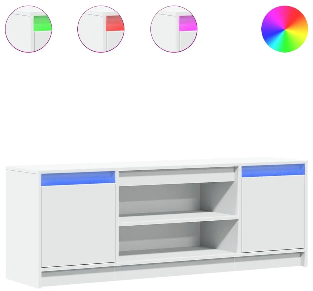 Έπιπλο Τηλεόρασης με LED Λευκό 139,5x34x50 εκ. από Επεξ. Ξύλο - Λευκό