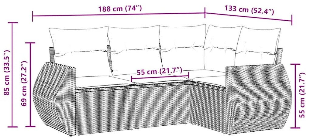 vidaXL Σαλόνι Κήπου Σετ 4 Τεμαχίων με Μαξιλάρια Μαύρο Συνθετικό Ρατάν