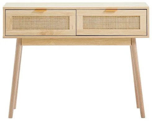 VEVOR Rattan Console Table with 2 Storage Drawers Rattan Sliding Door Natural