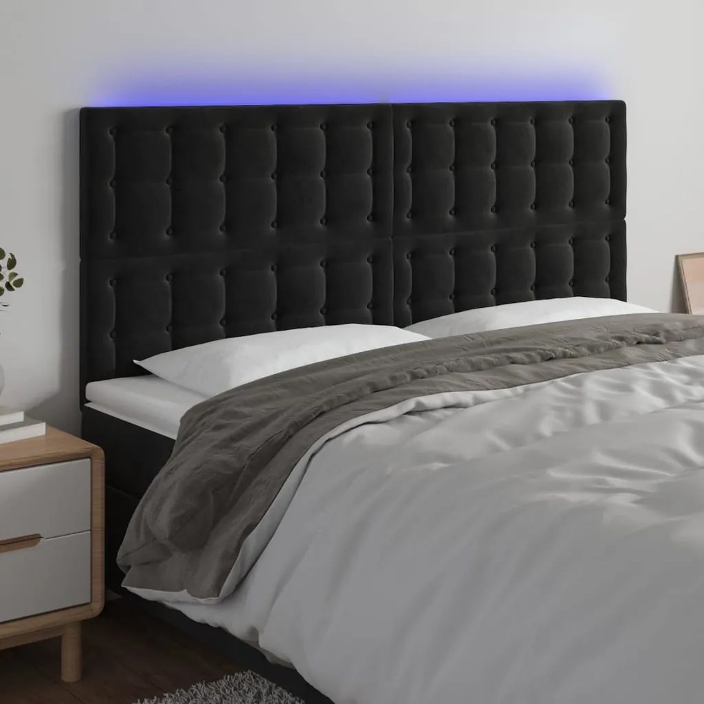 Κεφαλάρι Κρεβατιού LED Μαύρο 160x5x118/128 εκ. Βελούδινο - Μαύρο