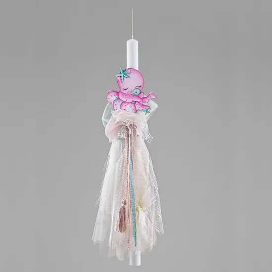 Λαμπάδα βάπτισης με ροζ χταποδάκι