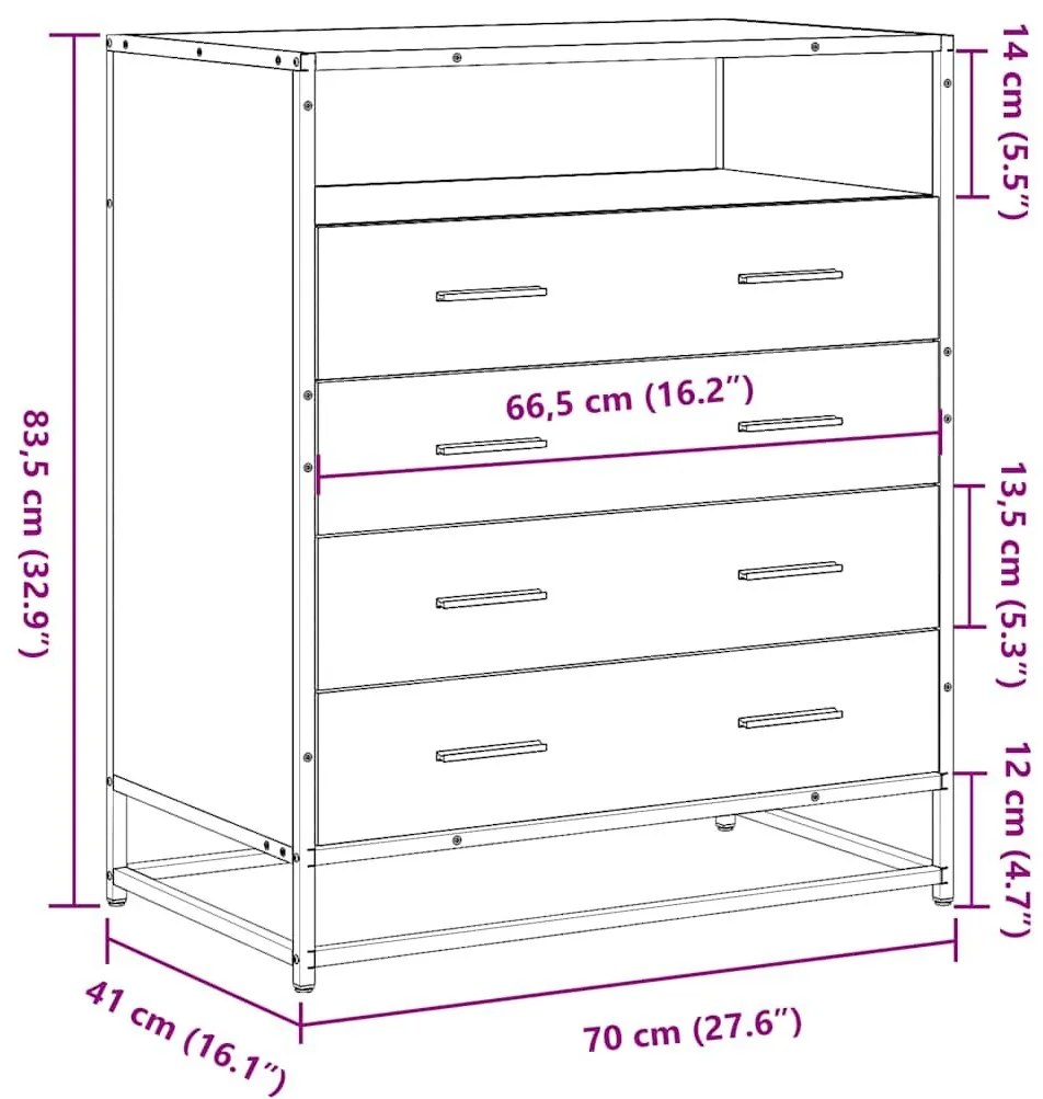 Συρταριέρα Καφέ Δρυς 70x41x83,5 εκ. από Επεξεργασμένο Ξύλο - Καφέ