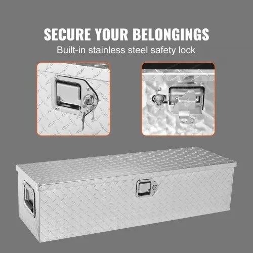 VEVOR Heavy Duty Aluminum Truck Bed Tool Box, Diamond Plate Tool Box with Side Handle and Lock Keys, Storage Tool Box Chest Box Organizer for Pickup, Truck Bed, RV, Trailer, 39&quot;x13&quot;x10&quot;, Silver
