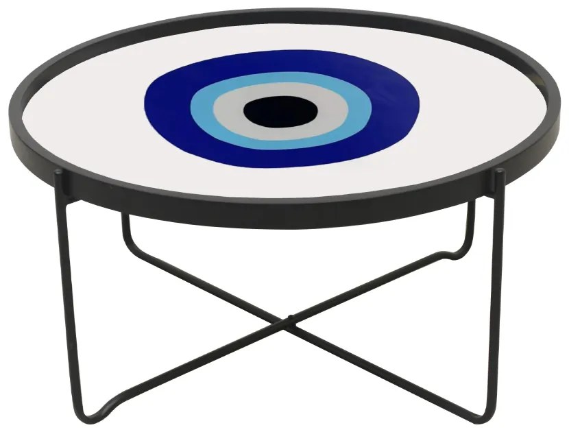 BLUE EYES COFFEE TABLE ΠΟΛΥΧΡΩΜΟ ΜΕ PATTERN ΛΕΥΚΟ D75xH37,5cm - 04-0648