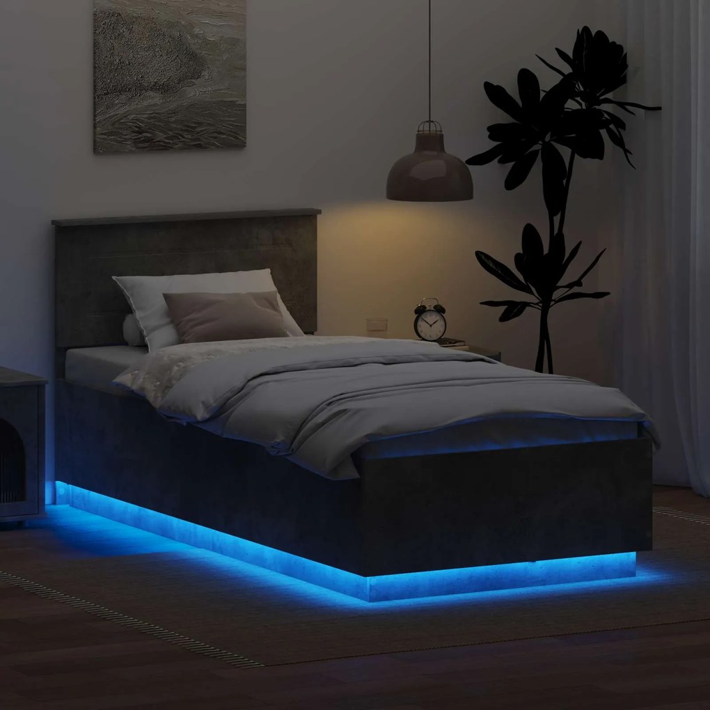 vidaXL Σκελετός Κρεβατιού με κεφαλάρι Σκυρόδεμα Γκρι 100 x 200 cm