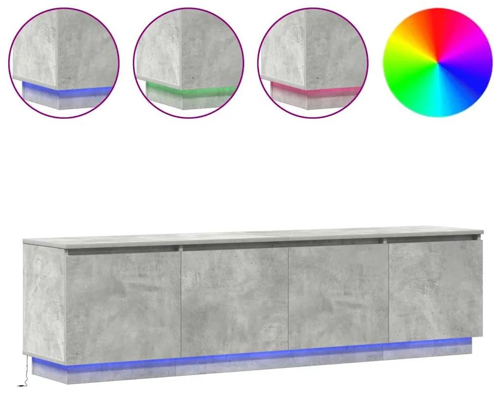 vidaXL Βιτρίνα τηλεόρασης με LED Γκρι σκυροδέματος 180 x 38 x 49 εκ