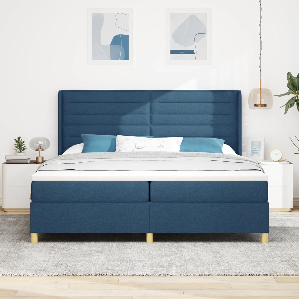 vidaXL κρεβάτι Box Spring με στρώμα & LED μπλε 200x200 εκ. υφάσματος