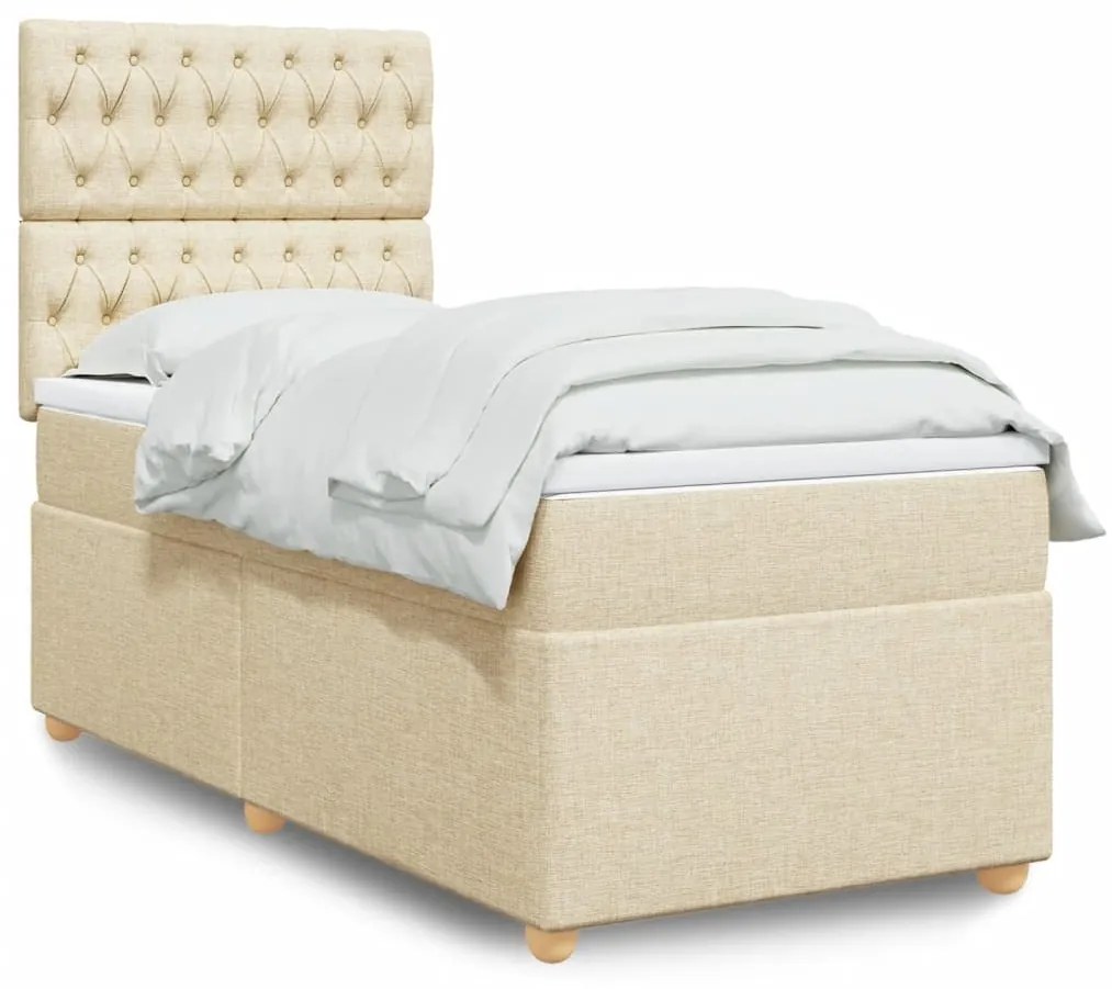 vidaXL Κρεβάτι Boxspring με Στρώμα Κρεμ 90x190 εκ.Υφασμάτινο