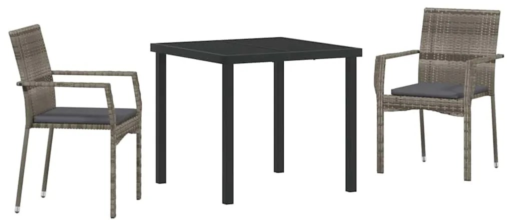vidaXL Σέτ φαγητού για κήπο με μαξιλάρι 3 pcs Γκρι Πολυ ράταν