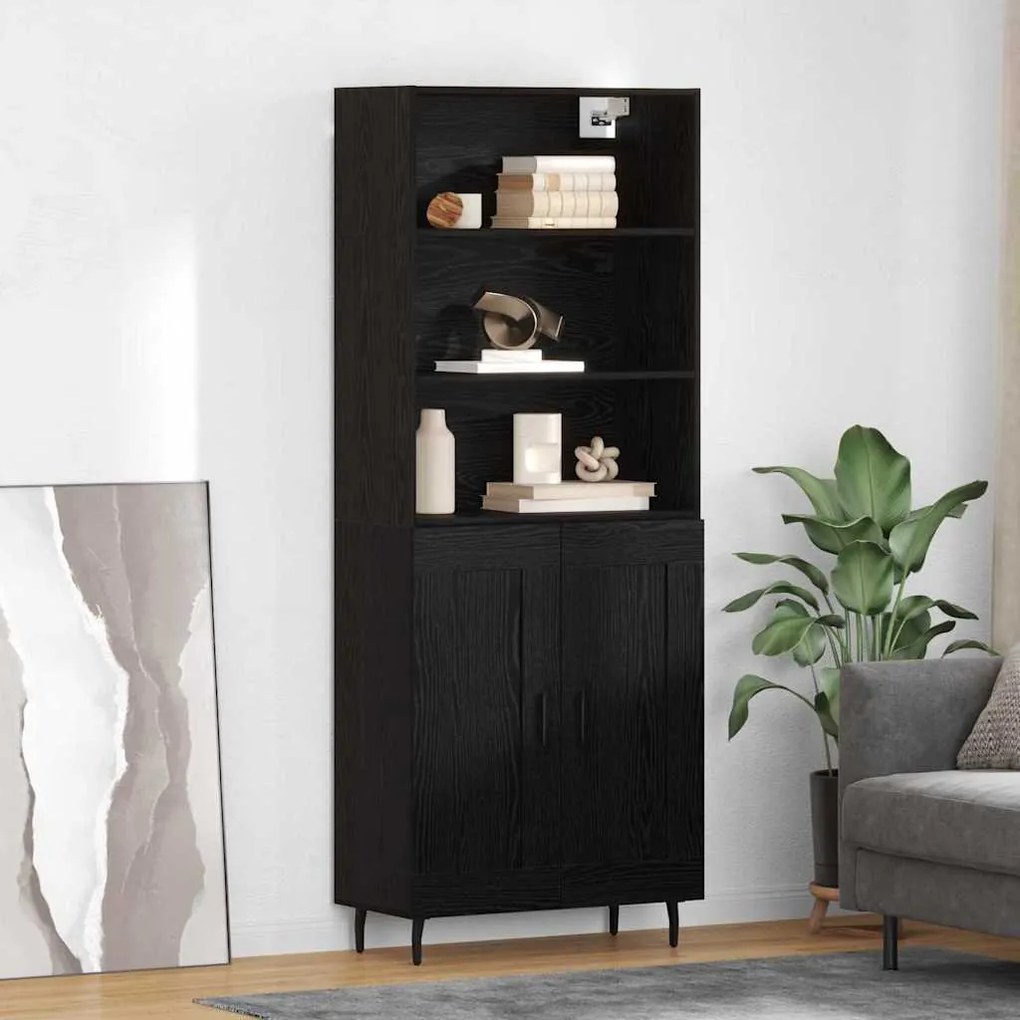 Highboard Μαύρη Οξυά 69,5 x 34 x 180 εκ. Σύνθετο Ξύλο και Γυαλί