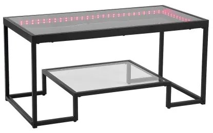 VEVOR Coffee Table, Modern Tempered Glass Coffee Table with Lighting, 2 Tiers Rectangle Glass Center Desk with Open Storage, Minimalist Metal Accent End Desk for Living Room, Office, Easy Assembly