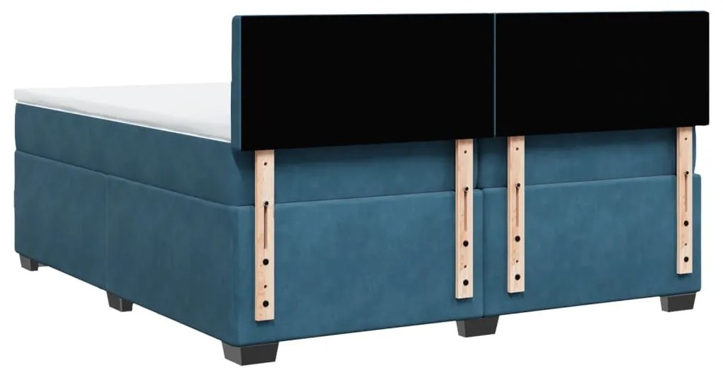 Κρεβάτι Boxspring με Στρώμα Μπλε 200x200 εκ. Βελούδινο - Μπλε