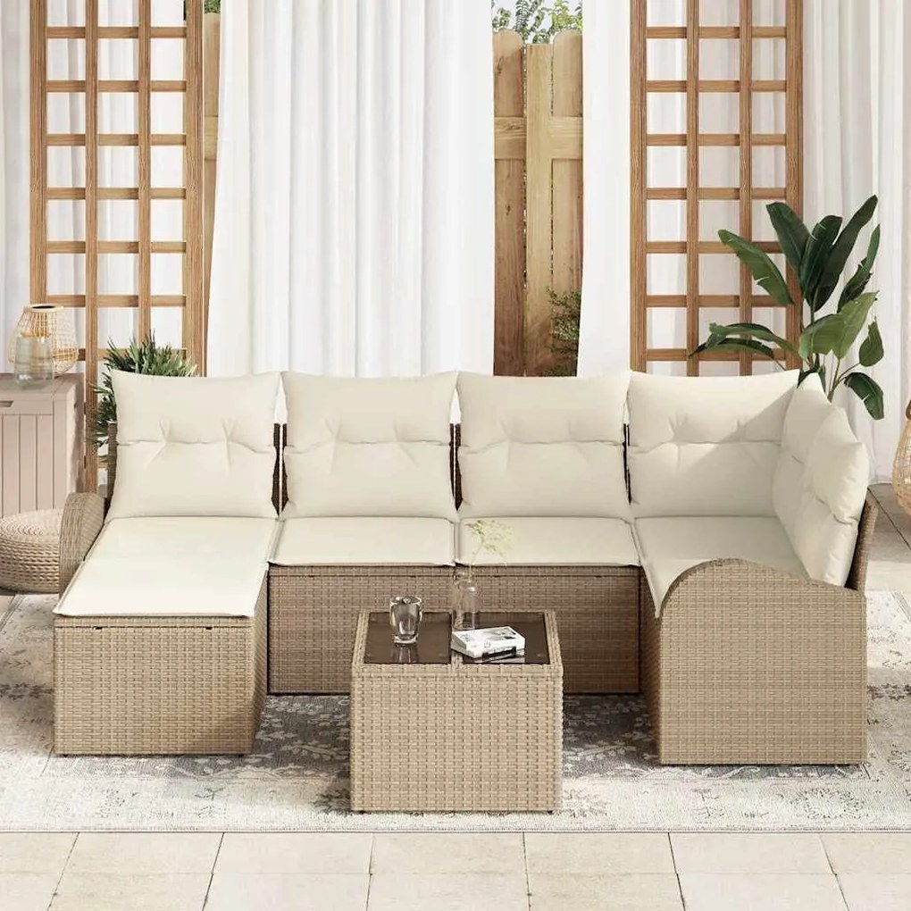 vidaXL Σετ Καναπέ Κήπου με μαξιλάρι 7 pcs Μπεζ Πολυ ράταν
