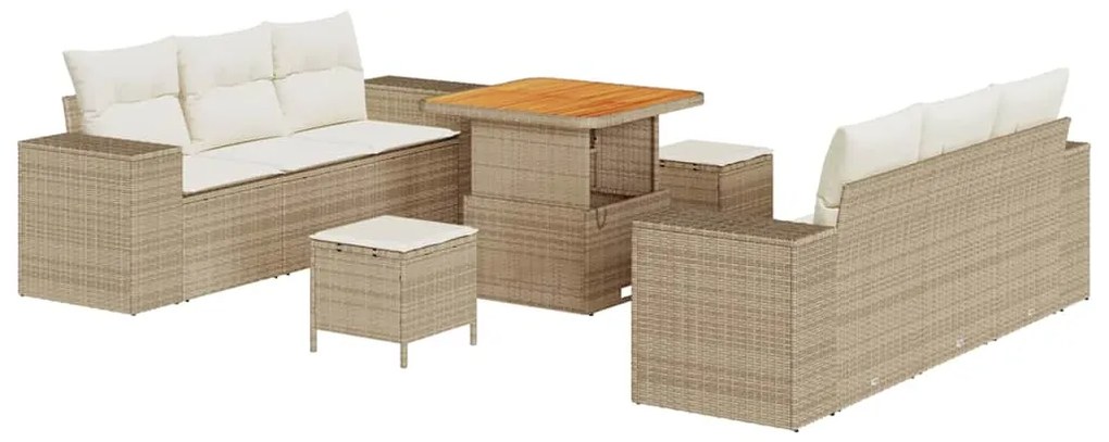 vidaXL Σετ Καναπέ Κήπου με αποθήκευση 9 pcs Μπεζ Πολυ ράταν