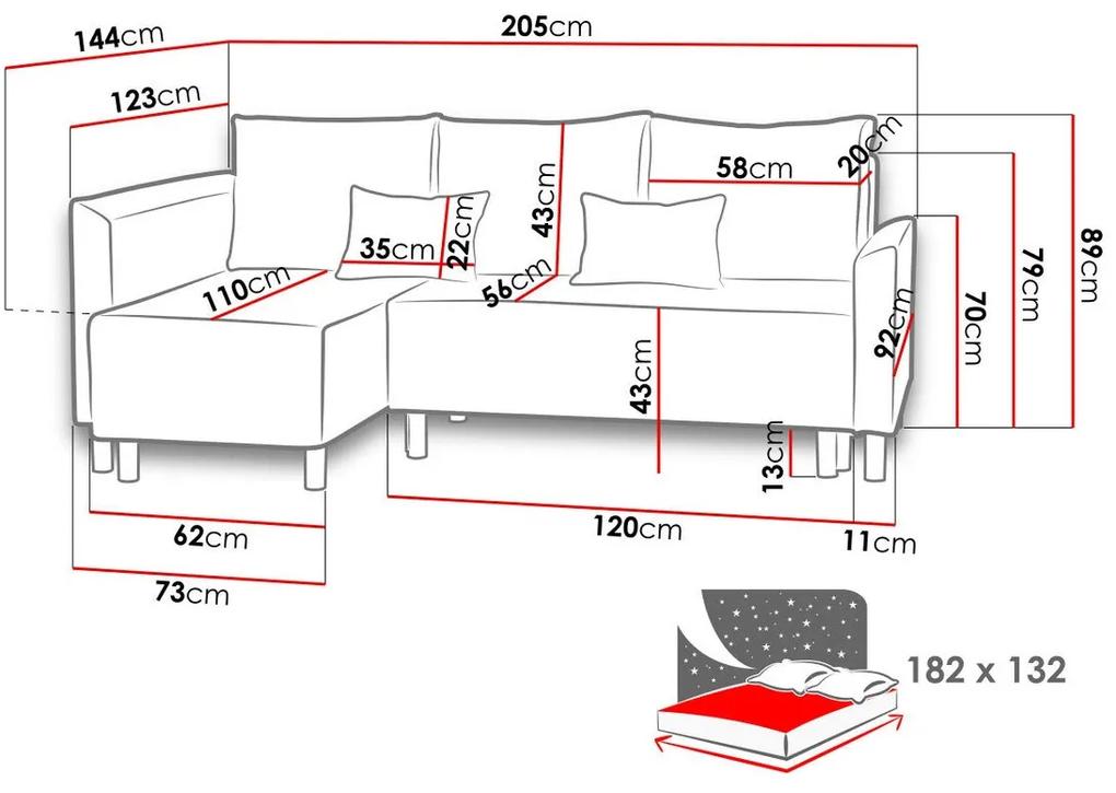 Γωνιακός Καναπές Rome 100, Λειτουργία ύπνου, Αποθηκευτικός χώρος, 205x144x89cm, 98 kg, Πόδια: Πλαστική ύλη | Epipla1.gr