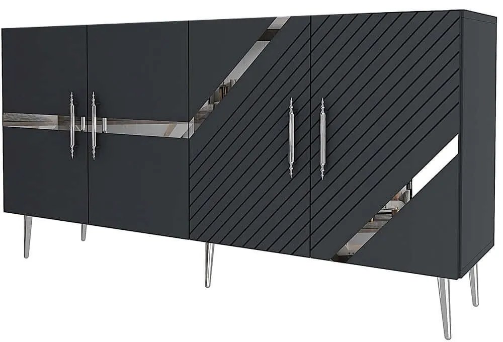 Μπουφές Fuga 475OLV1777 150x35x75cm Anthracite-Silver Μοριοσανίδα, Μελαμίνη