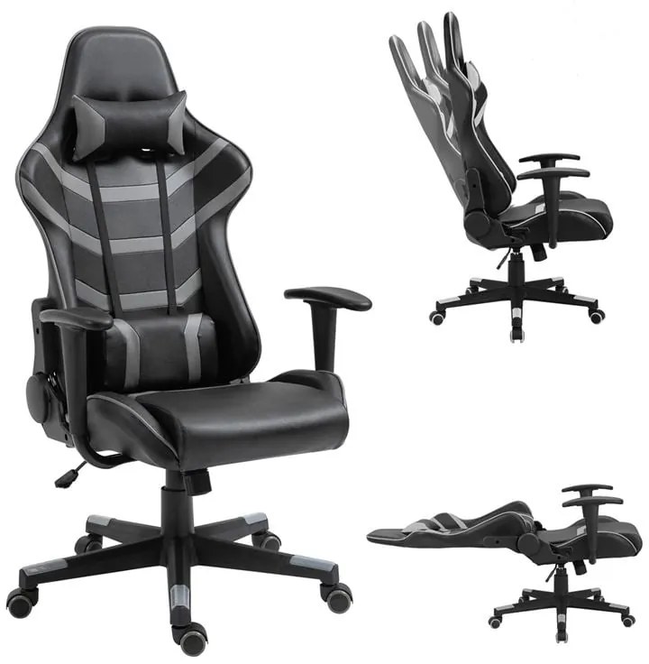 BF9050 Gaming Πολυθρόνα Γραφείου, Ανάκλιση Πλάτης έως 90°, Pu Μαύρο - Γκρι
