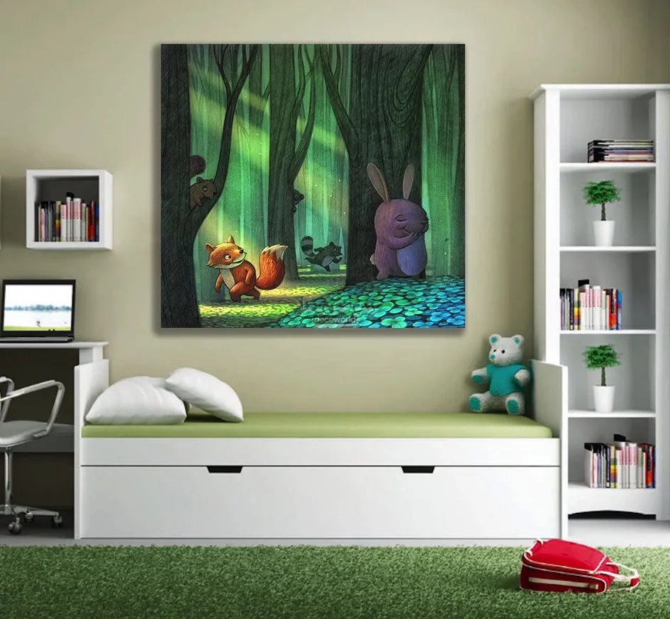 Παιδικός πίνακας σε καμβά δάσος με ζώα KNV0292 30cm x 40cm