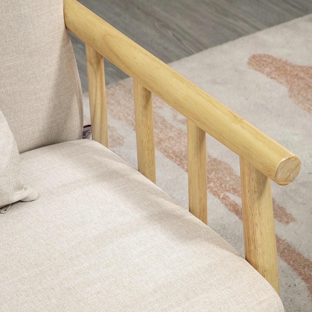 HOMCOM Καναπές 2 θέσεων, υφασμάτινη επένδυση σε όψη λινάτσας, συμπαγής, έως 200 kg, ξύλινος σκελετός, 123Μ x 69Π x 74Υ cm, Μπεζ