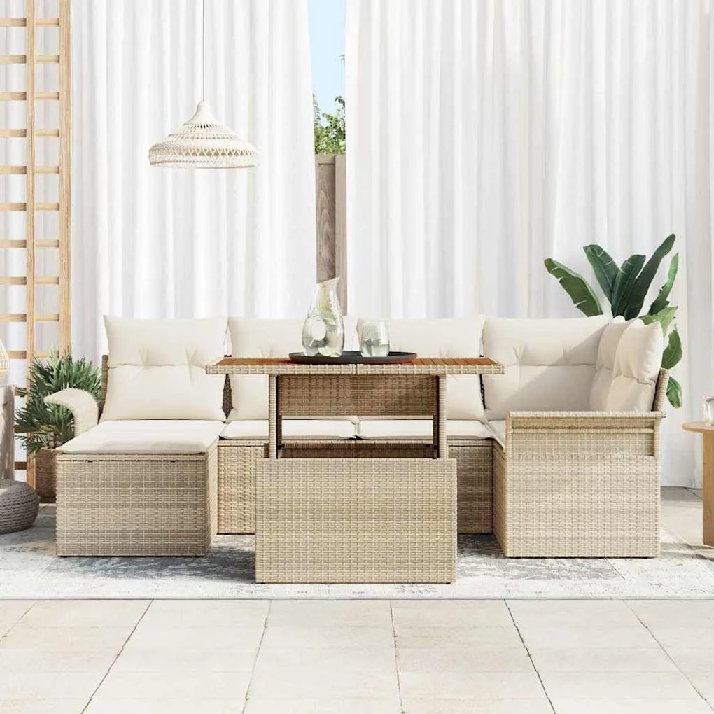 vidaXL Σετ Καναπέ Κήπου με μαξιλάρι 7 pcs μπεζ και κρεμ