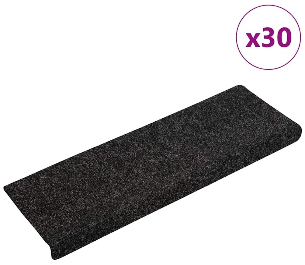 vidaXL Αυτοκόλλητα Πατάκια Σκαλιών 30 τεμ. 65x21x4 εκ. Μαύρα Ορθογώνια Άκρα