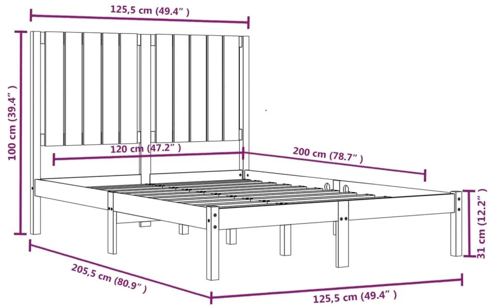 vidaXL Σκελετός Κρεβ. Χωρίς Στρώμα Λευκό 120x200 εκ Μασίφ Πεύκο